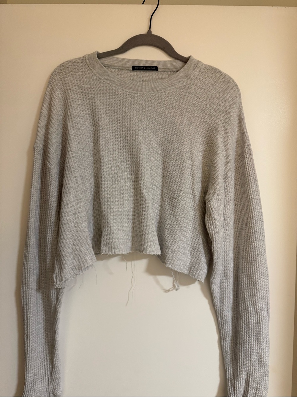 Brandy Melville Gray Thermal Cropped Long Sleeve Top